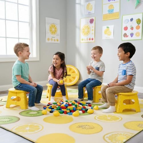 Folding Step Stool 9 Inch, Sturdy Collapsible Step Stool Foldable Lemon Yellow