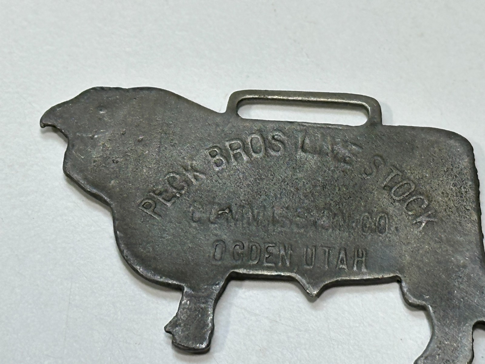 Antique Rare Hereford Bull Advertising watch fob Peck Bros livestock Ogden, UT