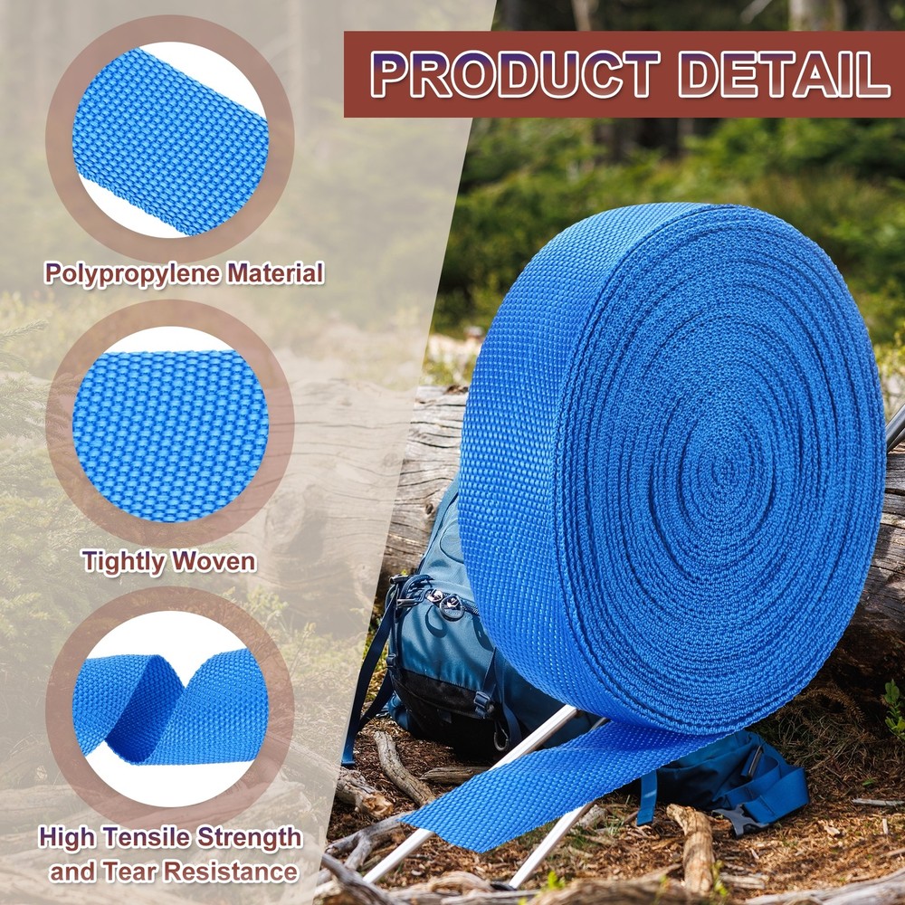 Nylon Webbing Strap, 22 Yards x 1-1/2" Polypropylene Flat Webbing Strap (Blue)