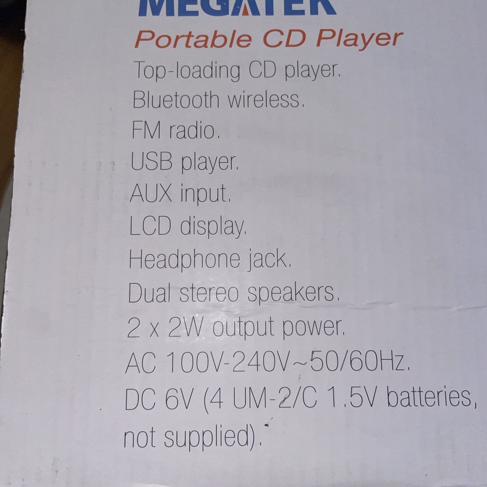 Megatek Portable CD Player, Red, CB-M25BT