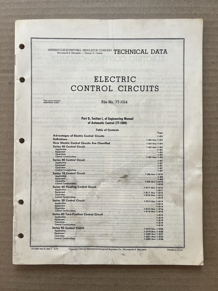 Honeywell VTG Technical Data Electric Control Circuits Part D 1954