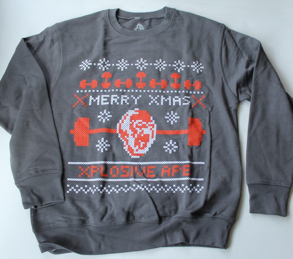 Grey Multi Xplosive Ape Christmas Sweatshirt top - Size Medium - New