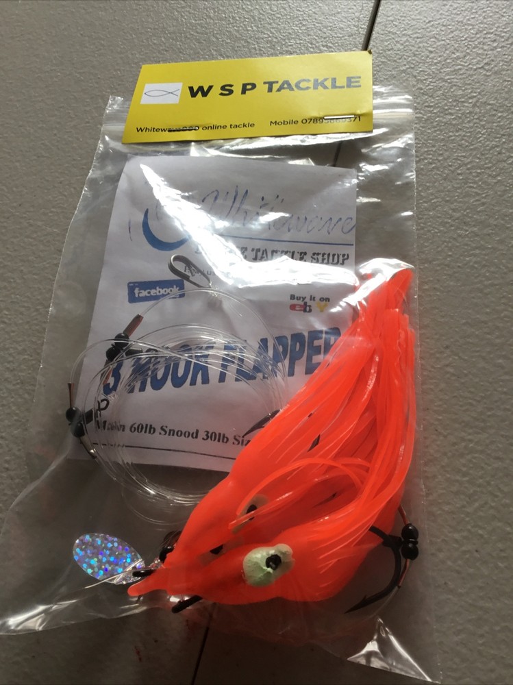 Deep Sea Cod Pollock 3 Hook Flapper Rig 6/0Hooks 12cm Orange Muppet Lures