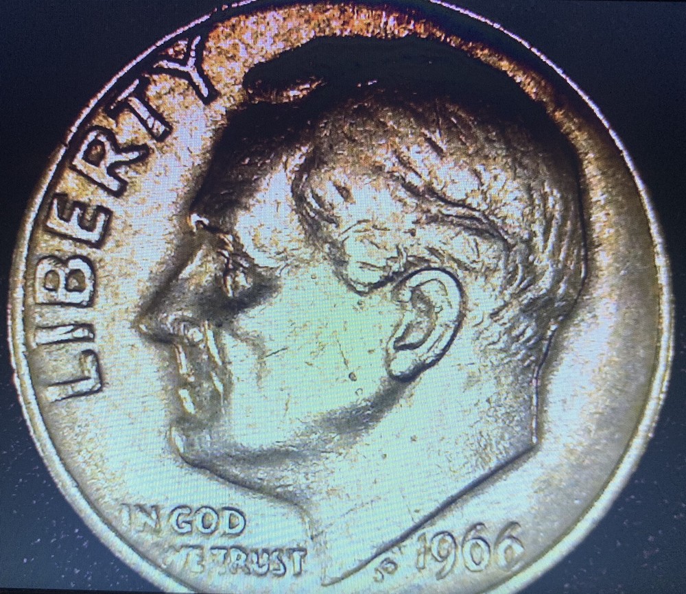 1966 Roosevelt dime no mint mark, Distorted Lettering/errors Thru Out The Coin
