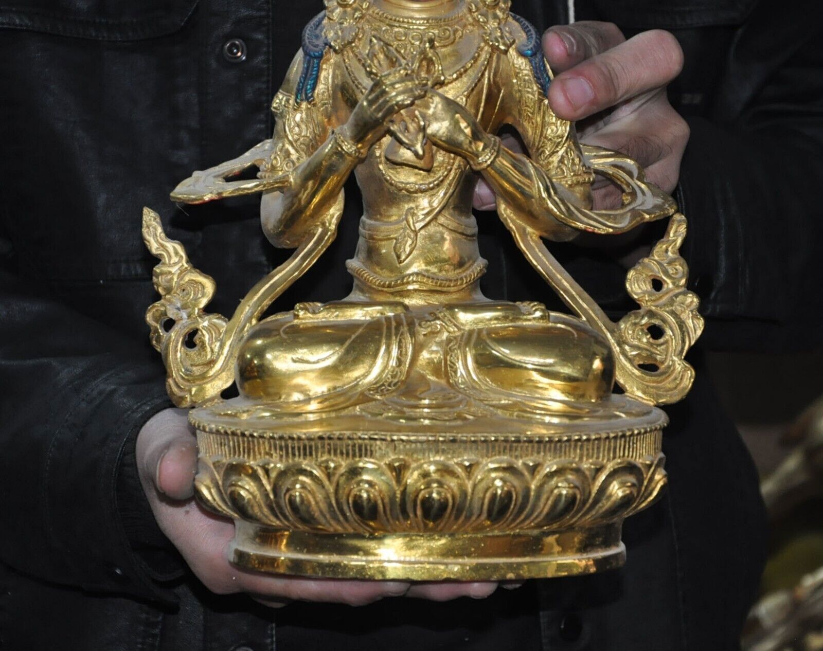 13.2" Tibetan ancient temple bronze Gilt Vajrasattva Tara Kwan-Yin Buddha statue