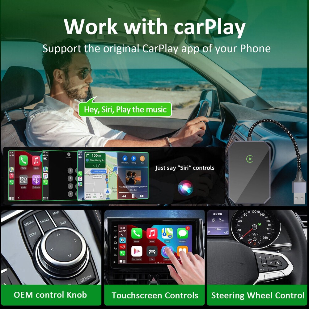 2in1 Wireless CarPlay Adapter Android Auto Car Auto Navigation Player USB Dongle