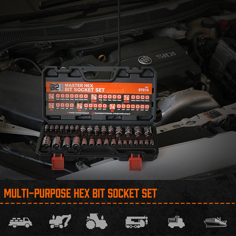 32PC Hex Bit Socket Set Allen Head High Torque Strengthened SAE Metric S2 Steel