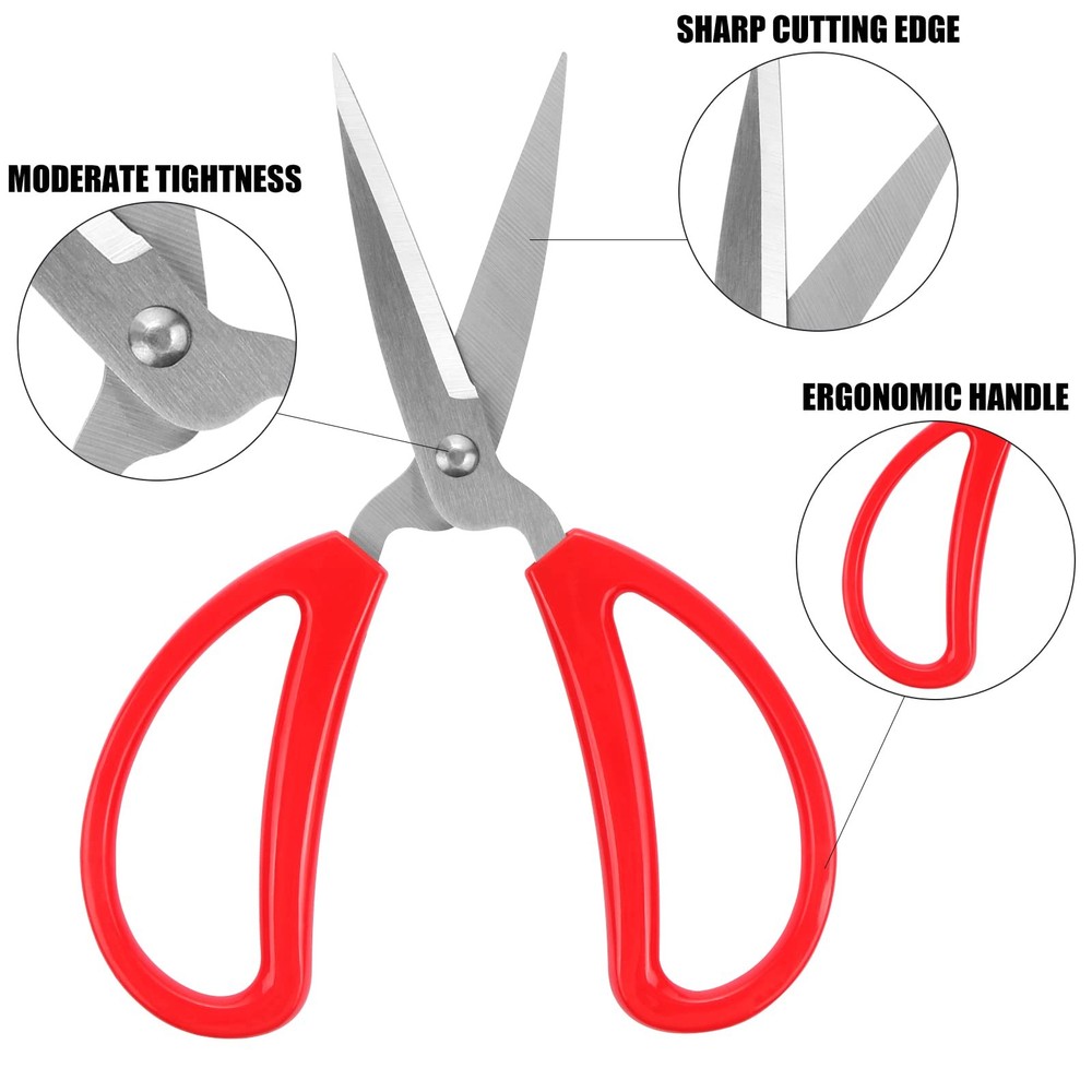 1 Pack 8-inch Multi-Purpose Scissors with Red Handle Stainless Steel Sharp