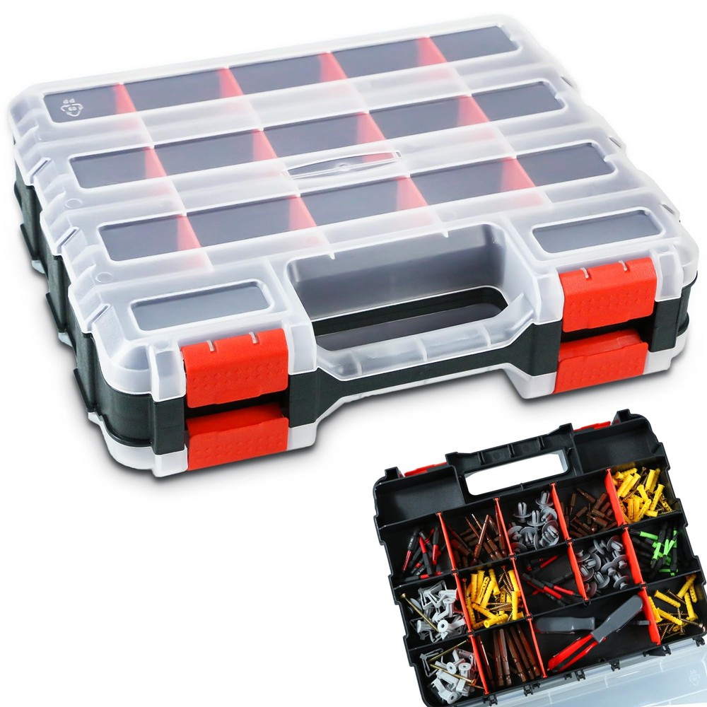 AMM Tool Box, Double Side Tool Box Organizer with 34 Compartments, Removable ...