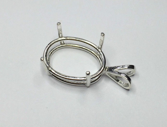 Sterling Silver Oval Cast Wire Pre-Notched Pendant Setting (6x4mm - 30x22mm)