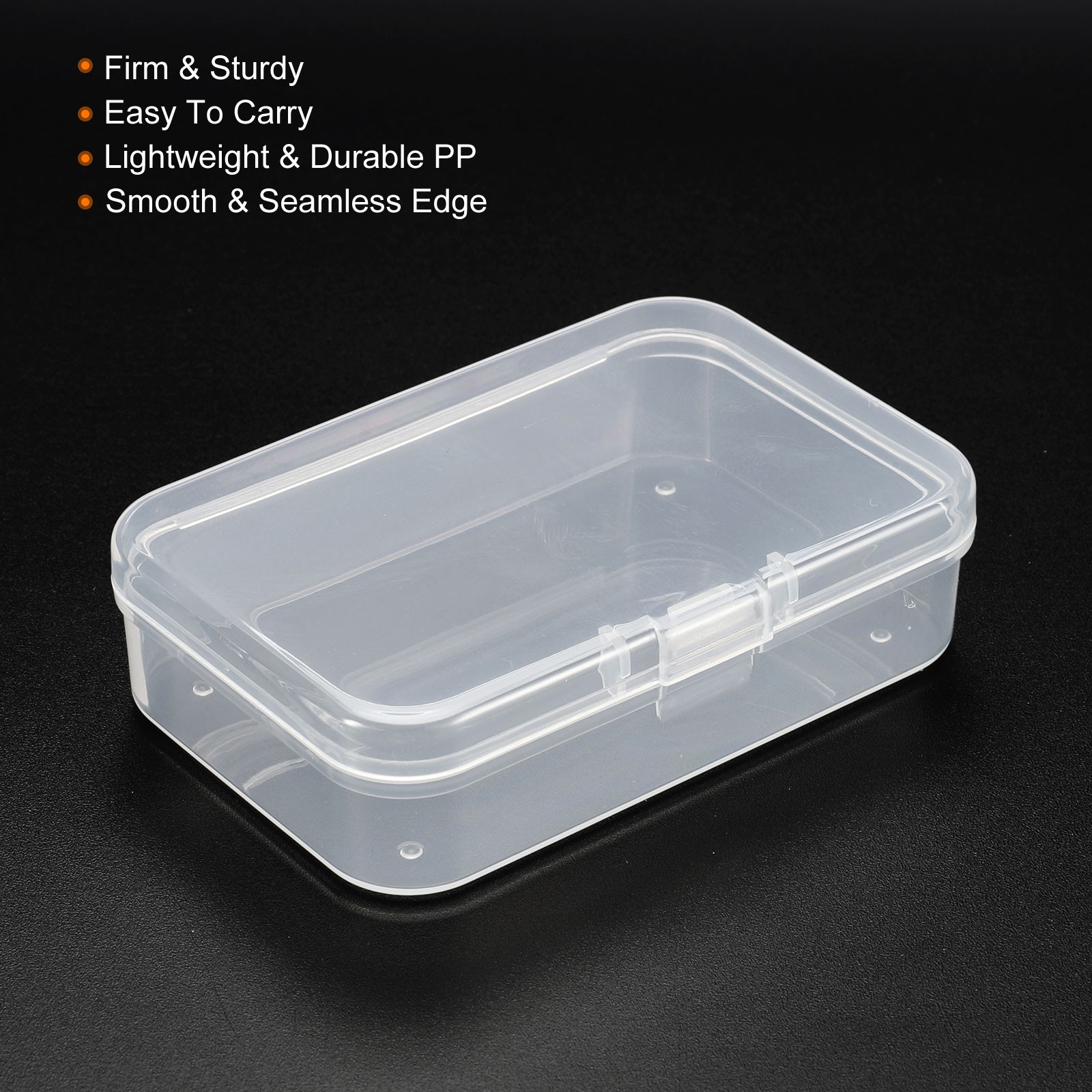 12 x Clear Storage Container Hinged Lid 75x50x21mm Plastic Rectangular Box