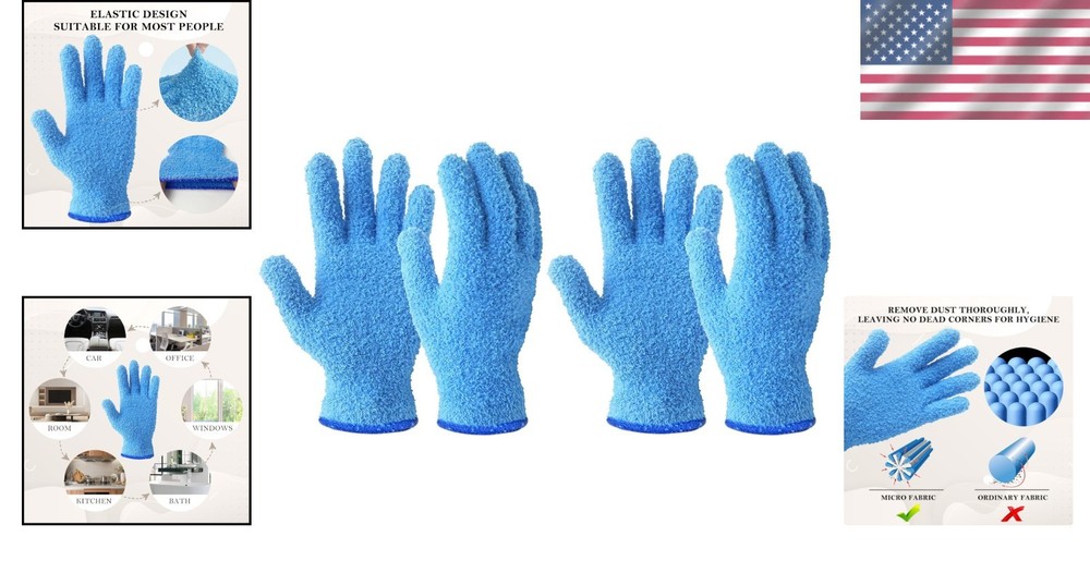 Microfiber Dusting Gloves for Plants & Blinds, 2 Pairs Blue