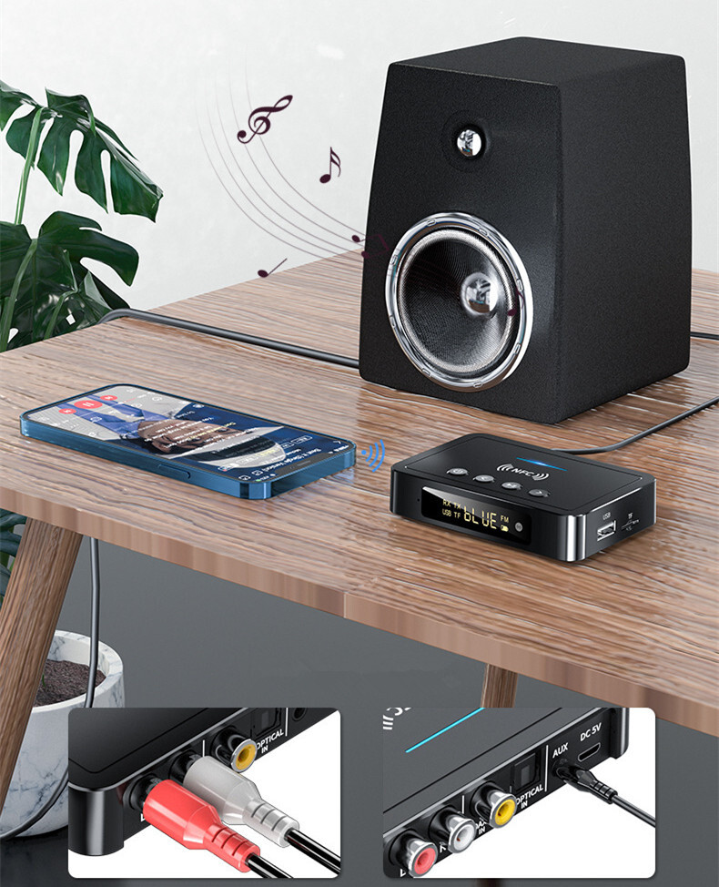 Bluetooth 5.0 Transmitter Receiver Wireless 3.5mm Adapter AUX NFC to 2 RCA Audio