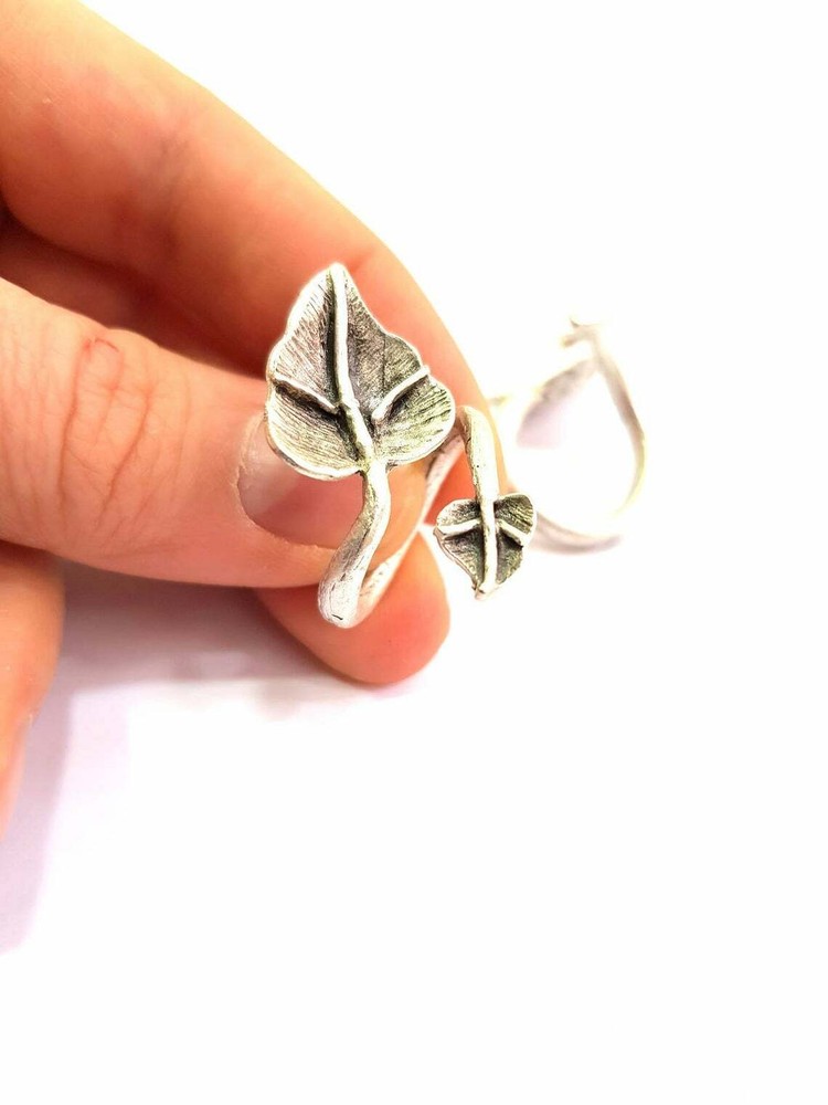 Leaf Flower Ring Blank Base Bezel Setting Antique Silver Brass Adjustable G11836