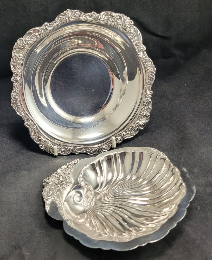 2 WALLACE BAROQUE SILVER PLATE DISHES # 205 & 277 SHELL