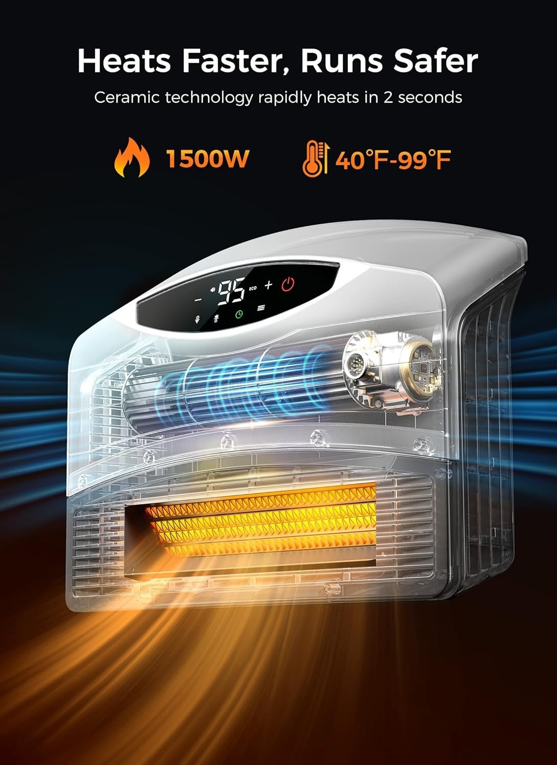 Electric Wall Heater with Wifi and Remote Control Floor or Wall 1500W