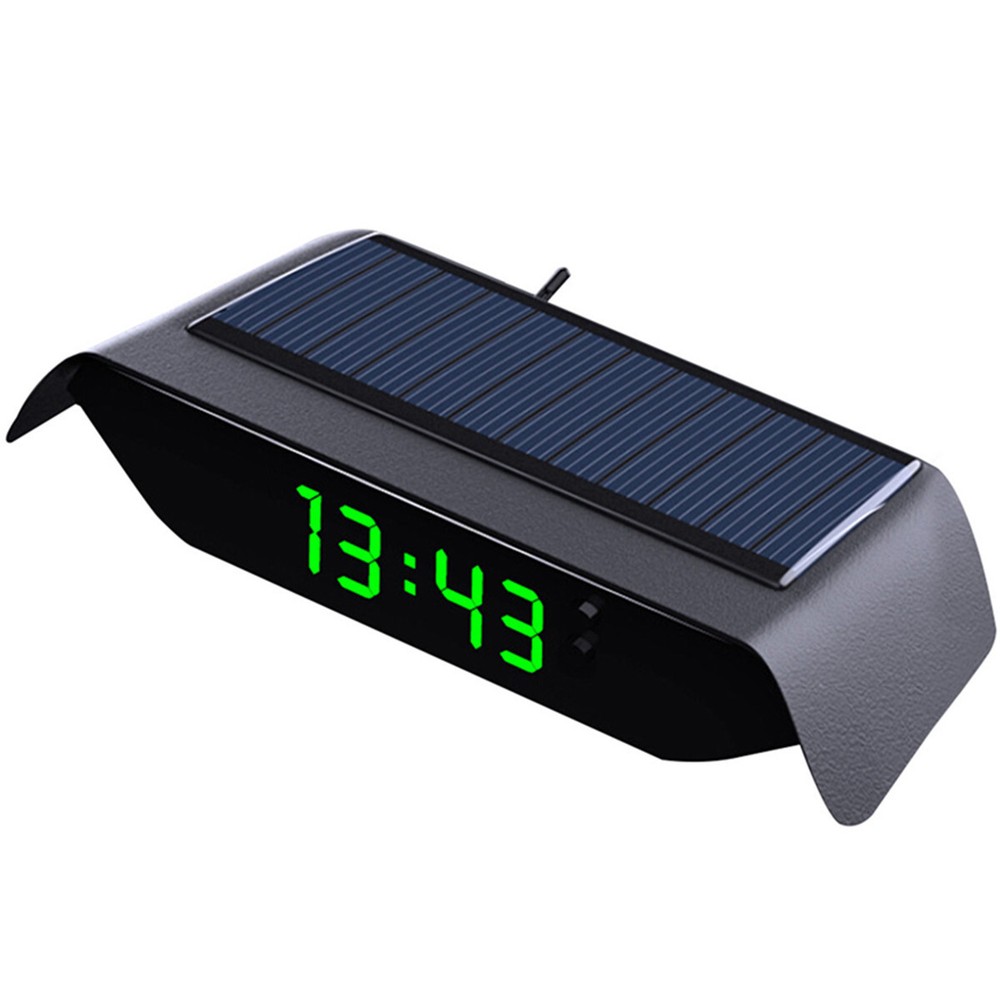 Car Digital Clock Solar/USB Charging LCD Screen Display Dashboard Auto Clock