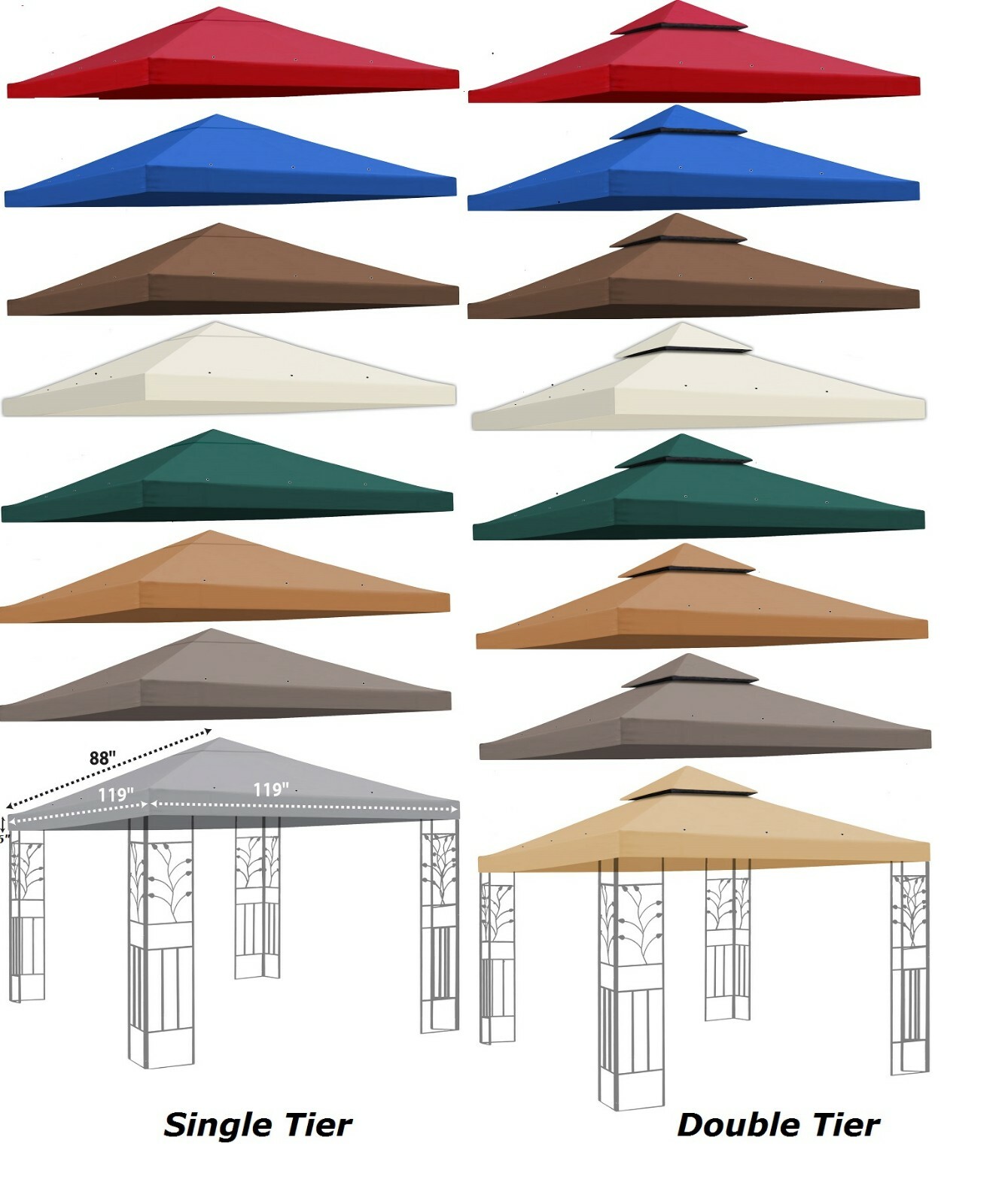 8x8' or 10x10' Gazebo Canopy Replacement Patio Top Cover
