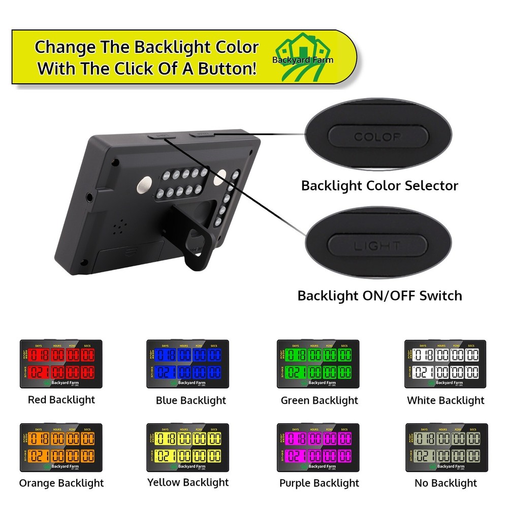 Egg Incubator Dual Countdown Hatch Timer Double Count Down Days Hours Minute Sec