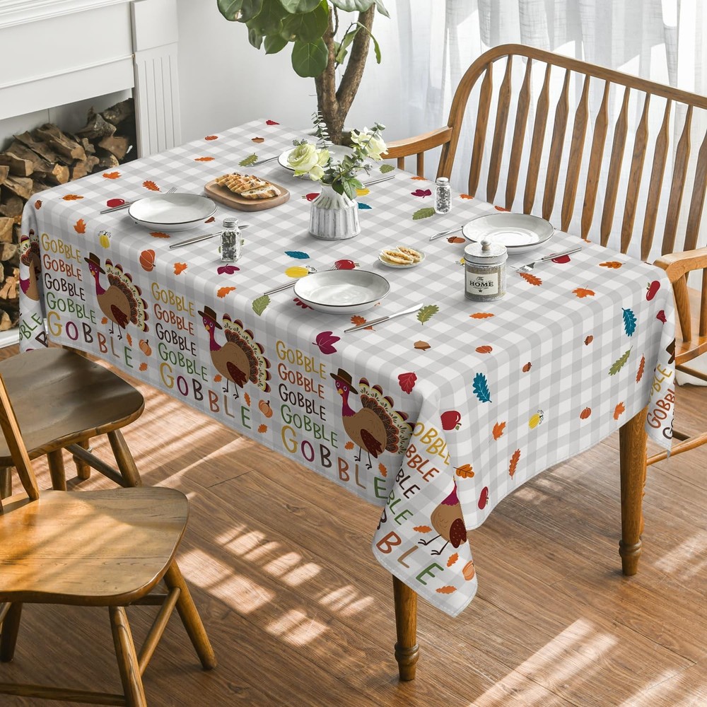 Thanksgiving Tablecloth 60×84 Inch Rectangular, Turkey Gobble Washable Table ...