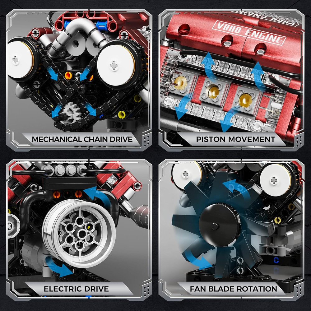 V8 Engine Building Blocks Sets, V8 Engine Model Kit, Runnable Model Engine Build