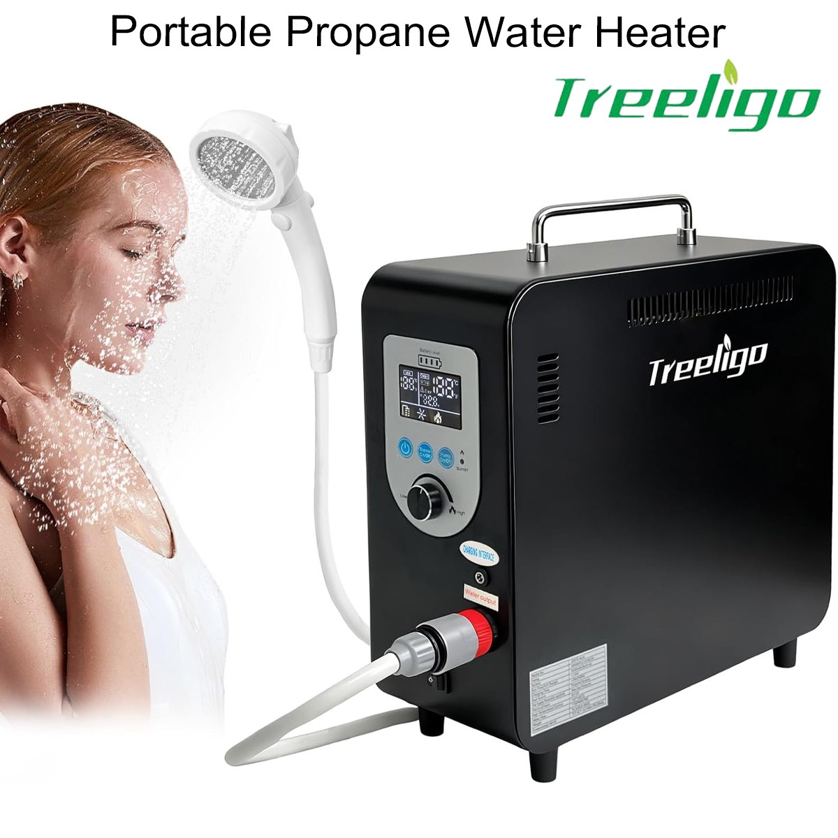 Portable Propane Water Heater for Camping Shower 4500mAh Rechargeable Battery