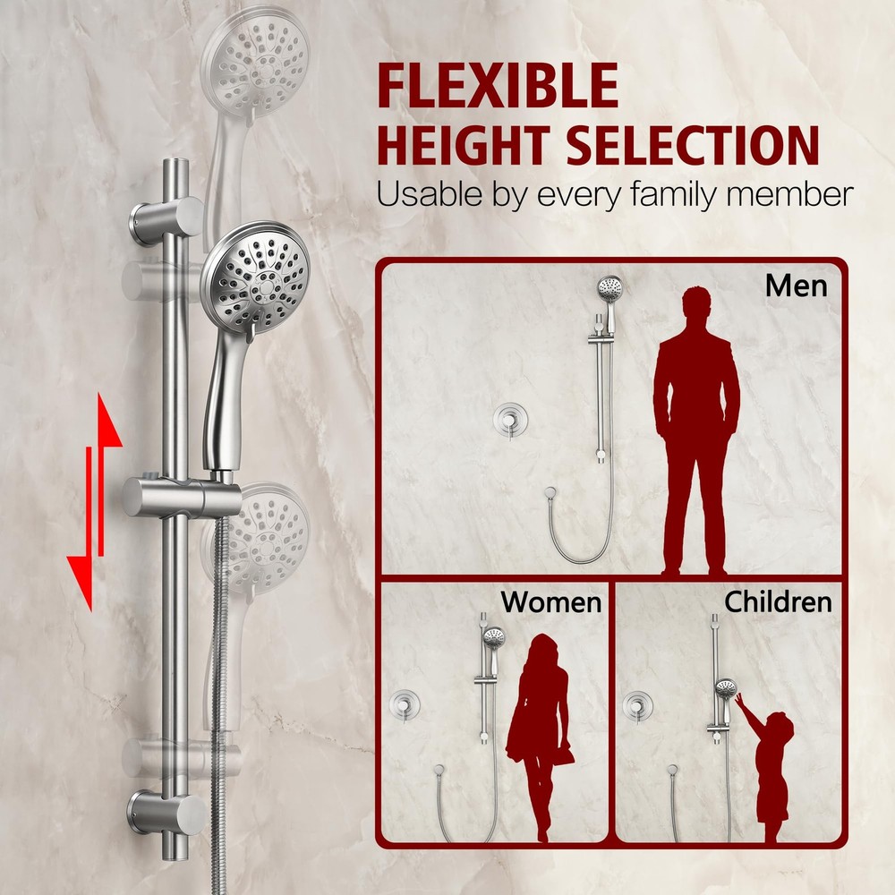 sumerain Brushed Nickel Rain Shower System Complete with Multi-Settings Rainf...