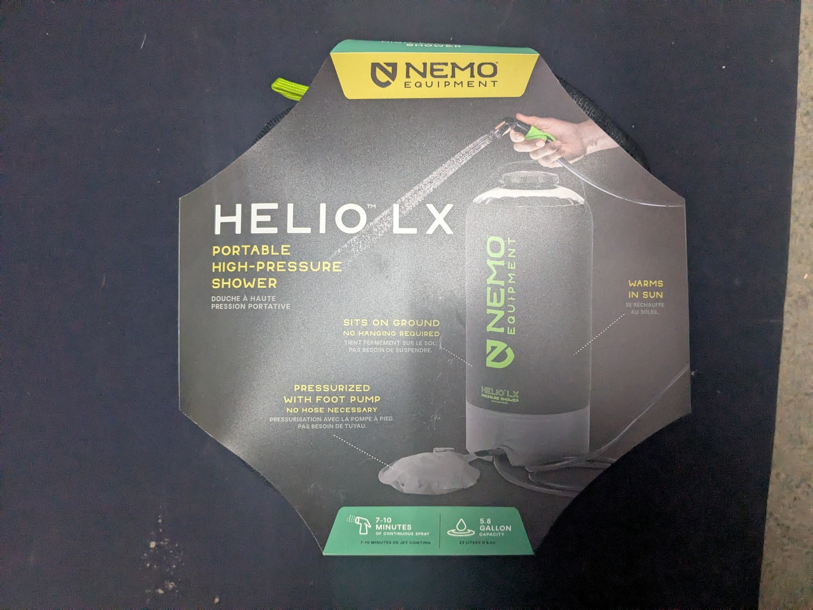 NEW Nemo Helio LX Portable High-Pressure Camping Shower (5.8 gal / 22 L)