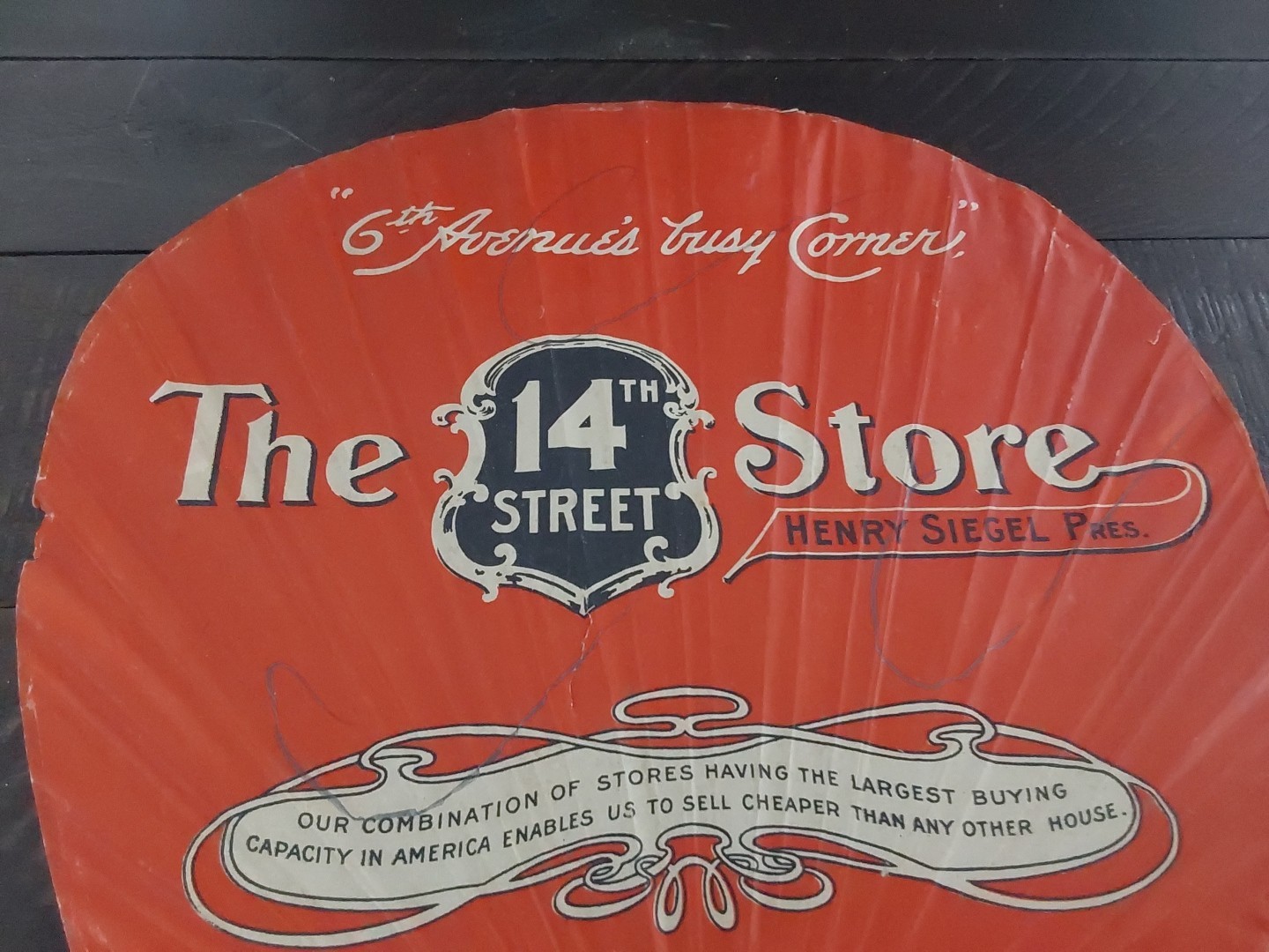 Henry Siegel 14th Street Store New York Advertising Hand Fan