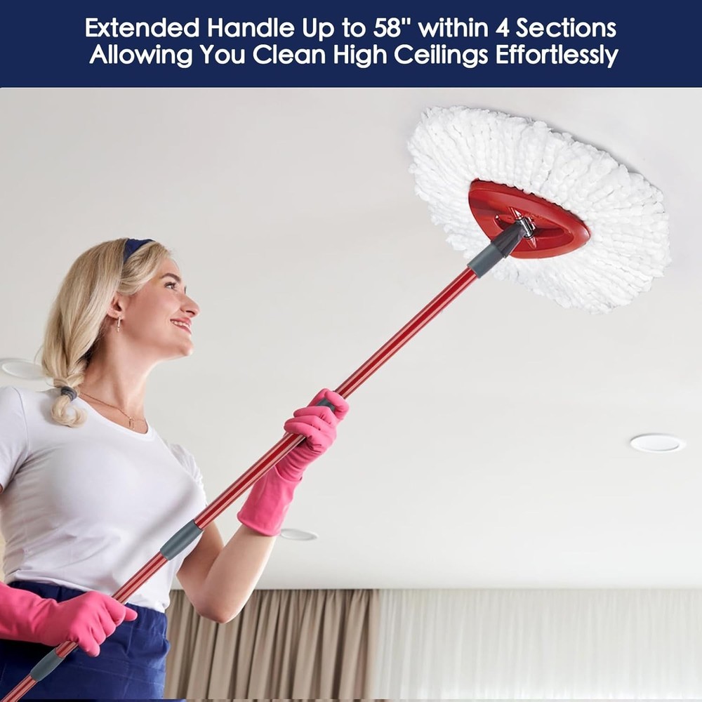 Spin Mop Handle Replacement Iron 30-58 Inches Adjustable Easy Install for Flo...