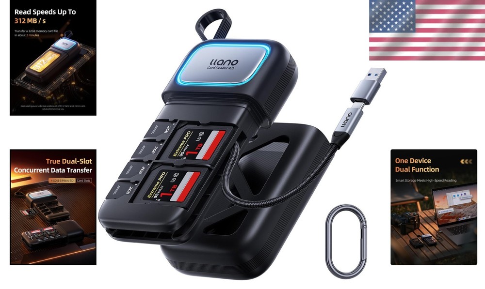 Quick Transfer 2-in-1 SD/Micro SD Card Reader Adapter with Built-in Storage Case