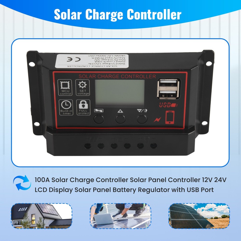 100A Solar Controller Solar Panel Controller 12V 24V LCD Display Solar2153