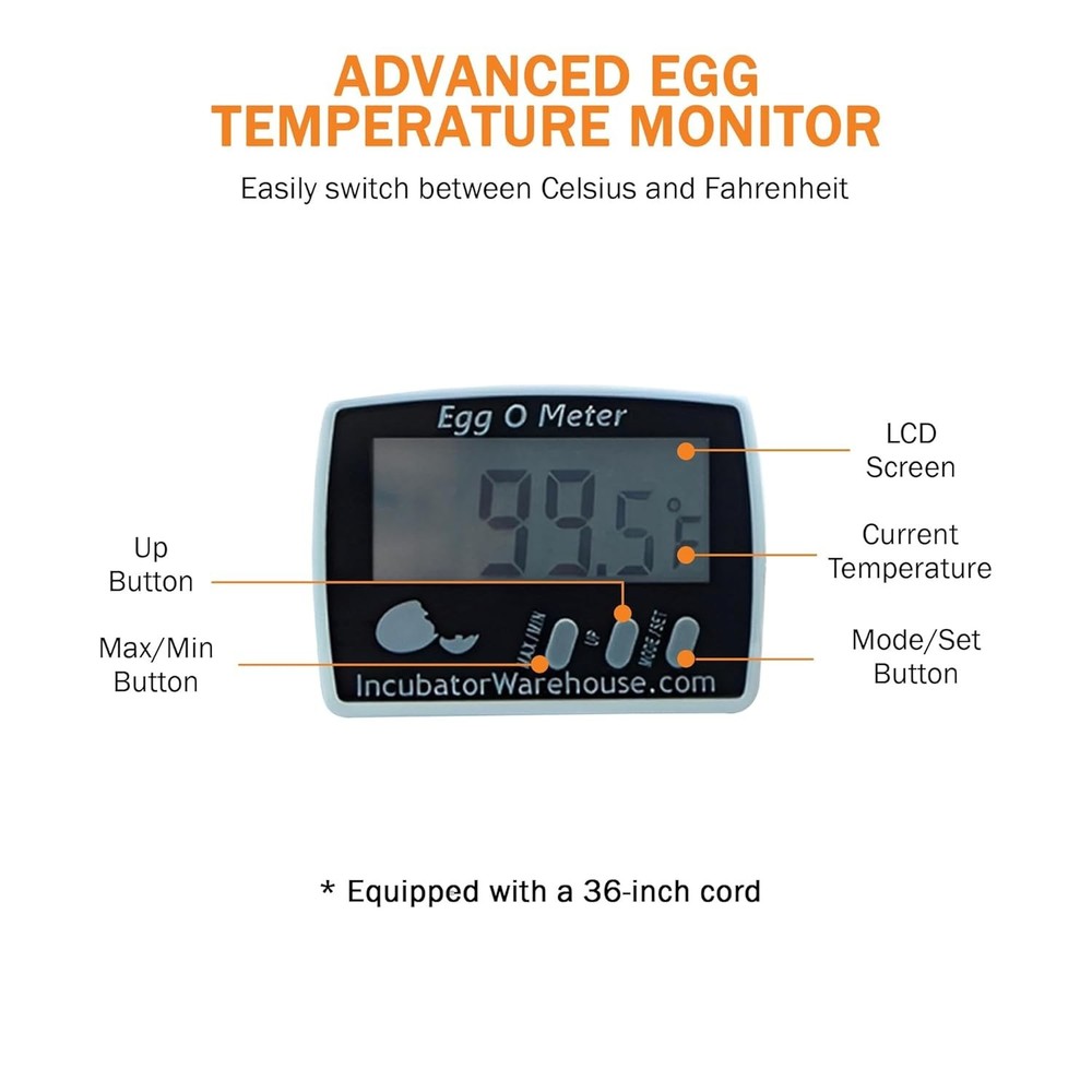 Egg-O-Meter - Large Digital Display Egg Thermometer with Min/Max Memory - Rea...