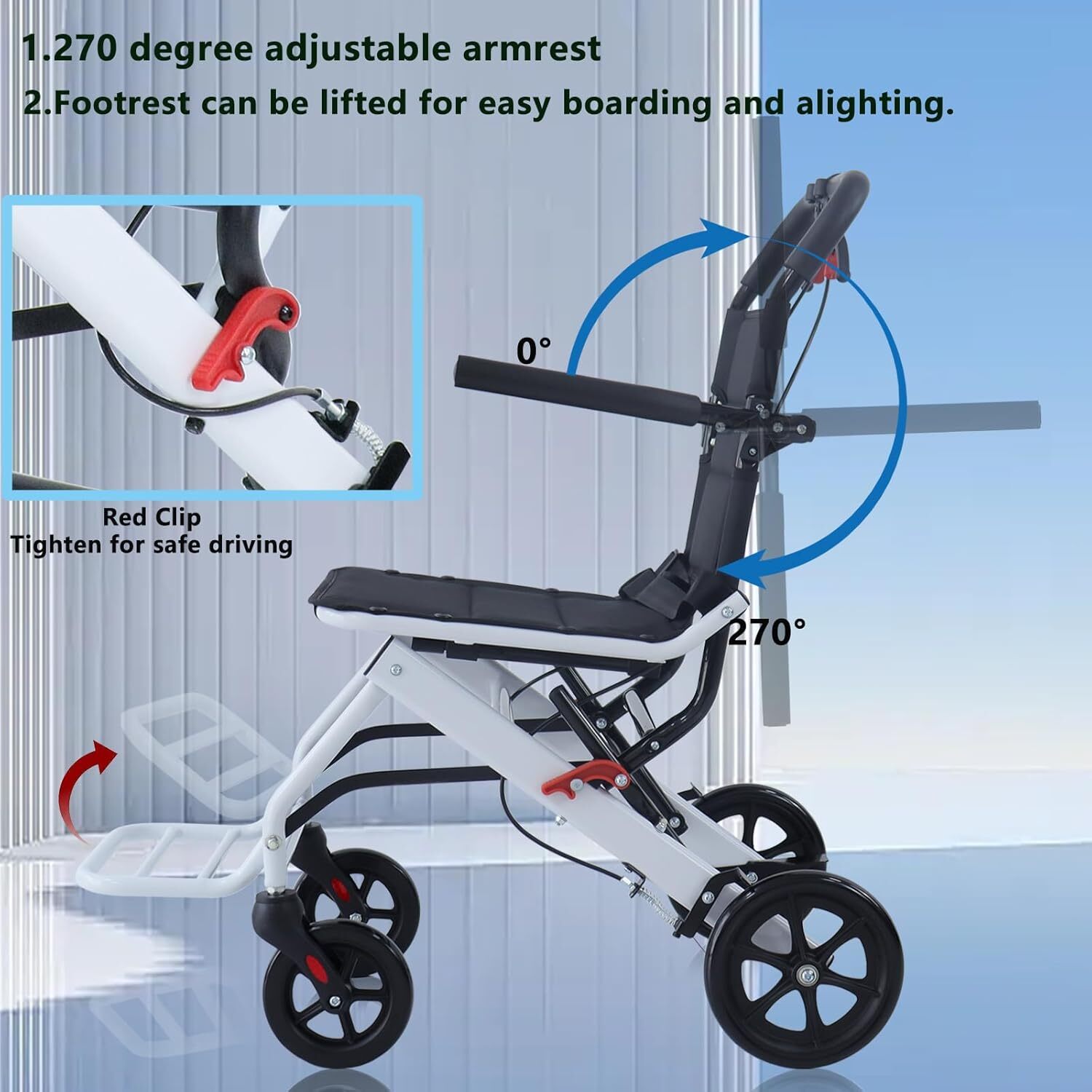Foldable Lightweight Transport Wheelchair Portable Travel Wheelchair All Terrain