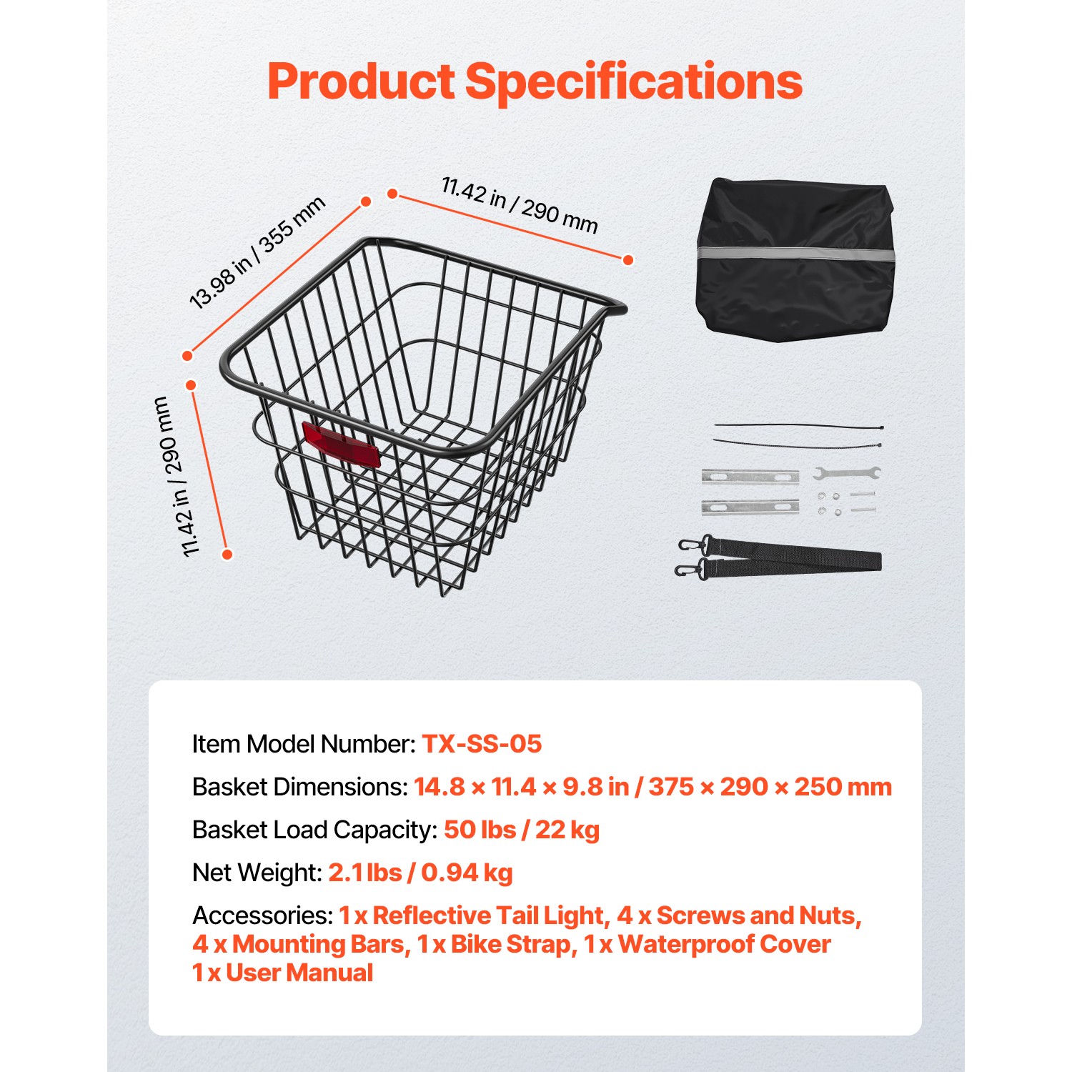 Rear Bike Basket Metal Wire Bicycle Basket Reflective Tail Light Cover