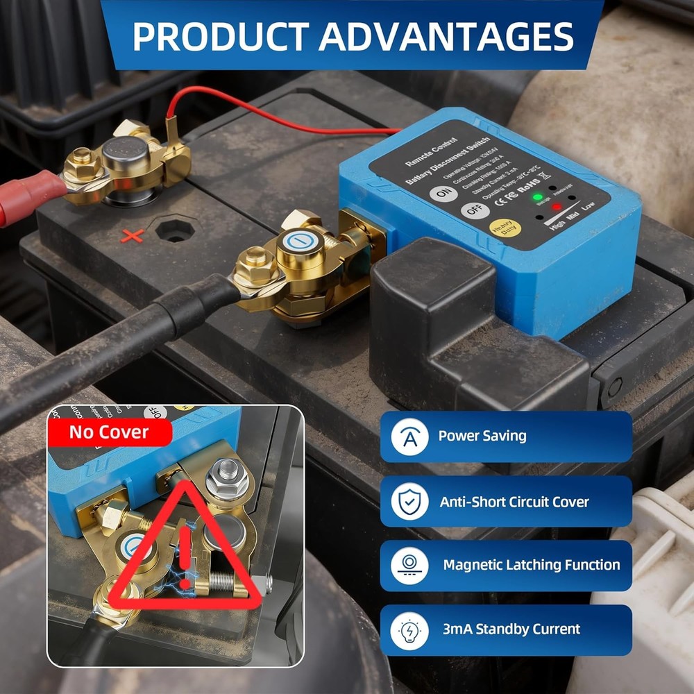 Kill Switch 12V 240A Remote Battery Disconnect Switch Automatic Power Shut off S