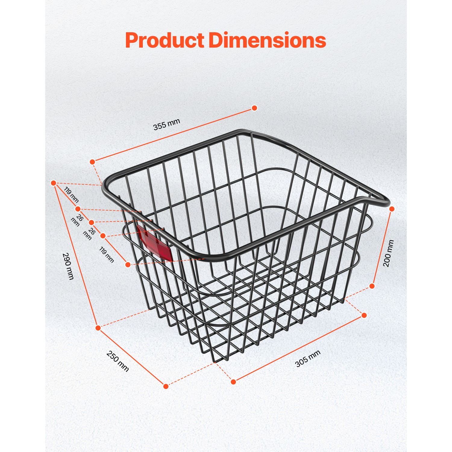 Rear Bike Basket Metal Wire Bicycle Basket Reflective Tail Light Cover