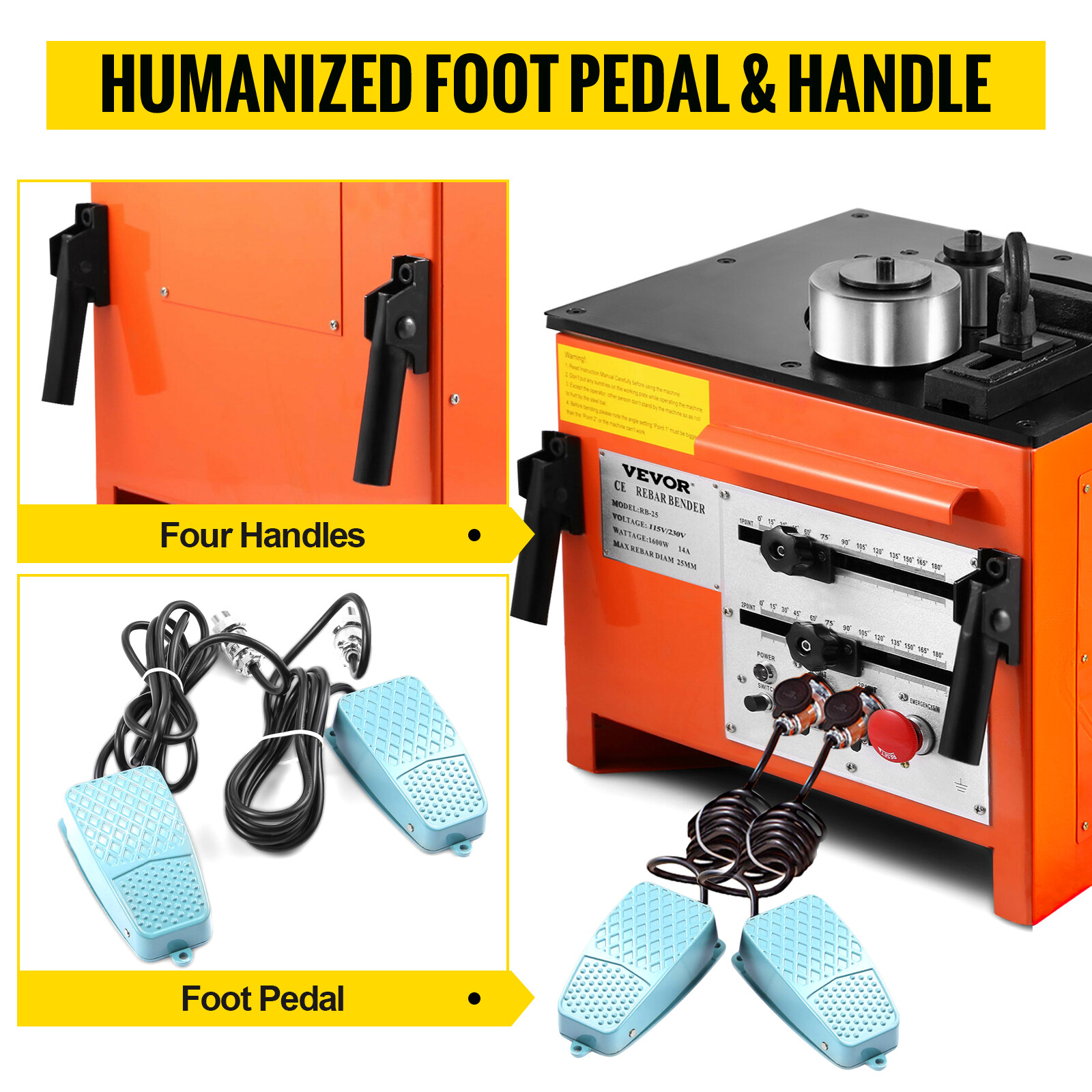 VEVOR 1" #8 Electric Rebar Bender w/ 2 Foot Controls RB-25 Bending Machine