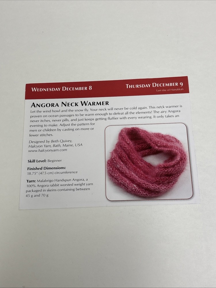 Angora Neck Warmer Knitting Pattern Card Page