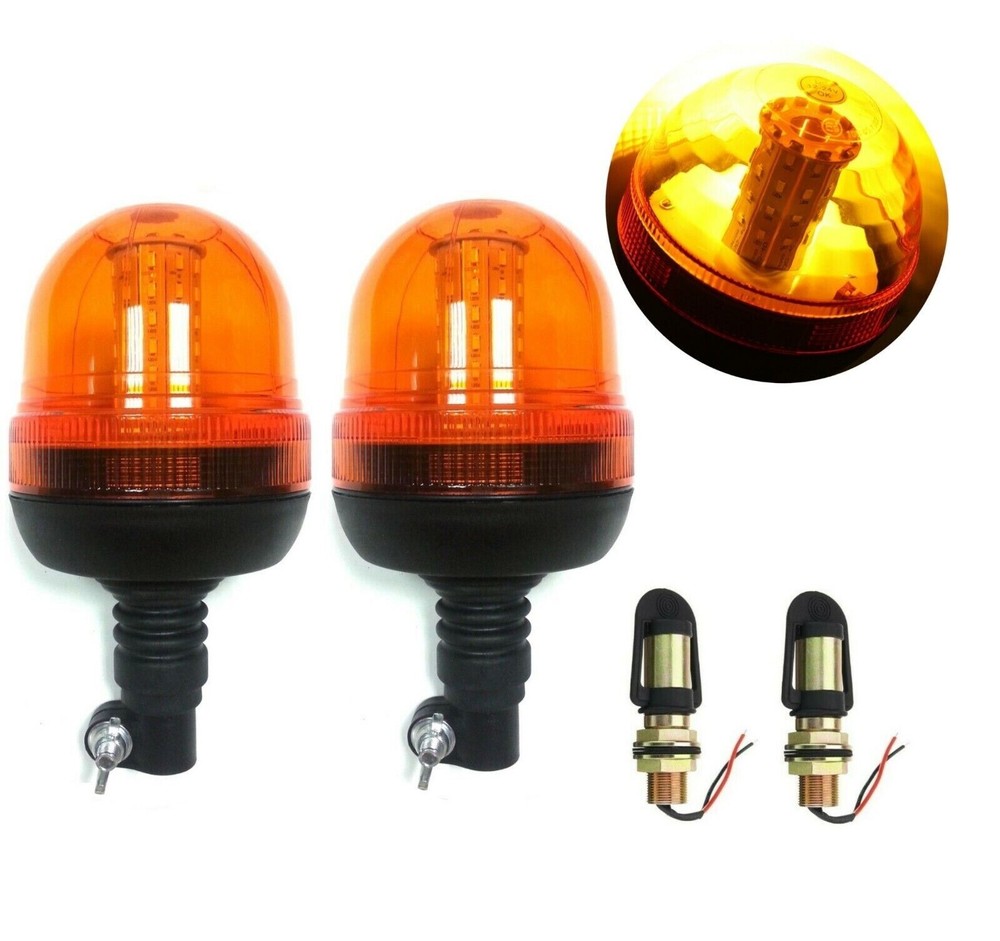 2X Led Rotating Amber Beacon Flexible Din Pole Thread Mount Warning Lights #A