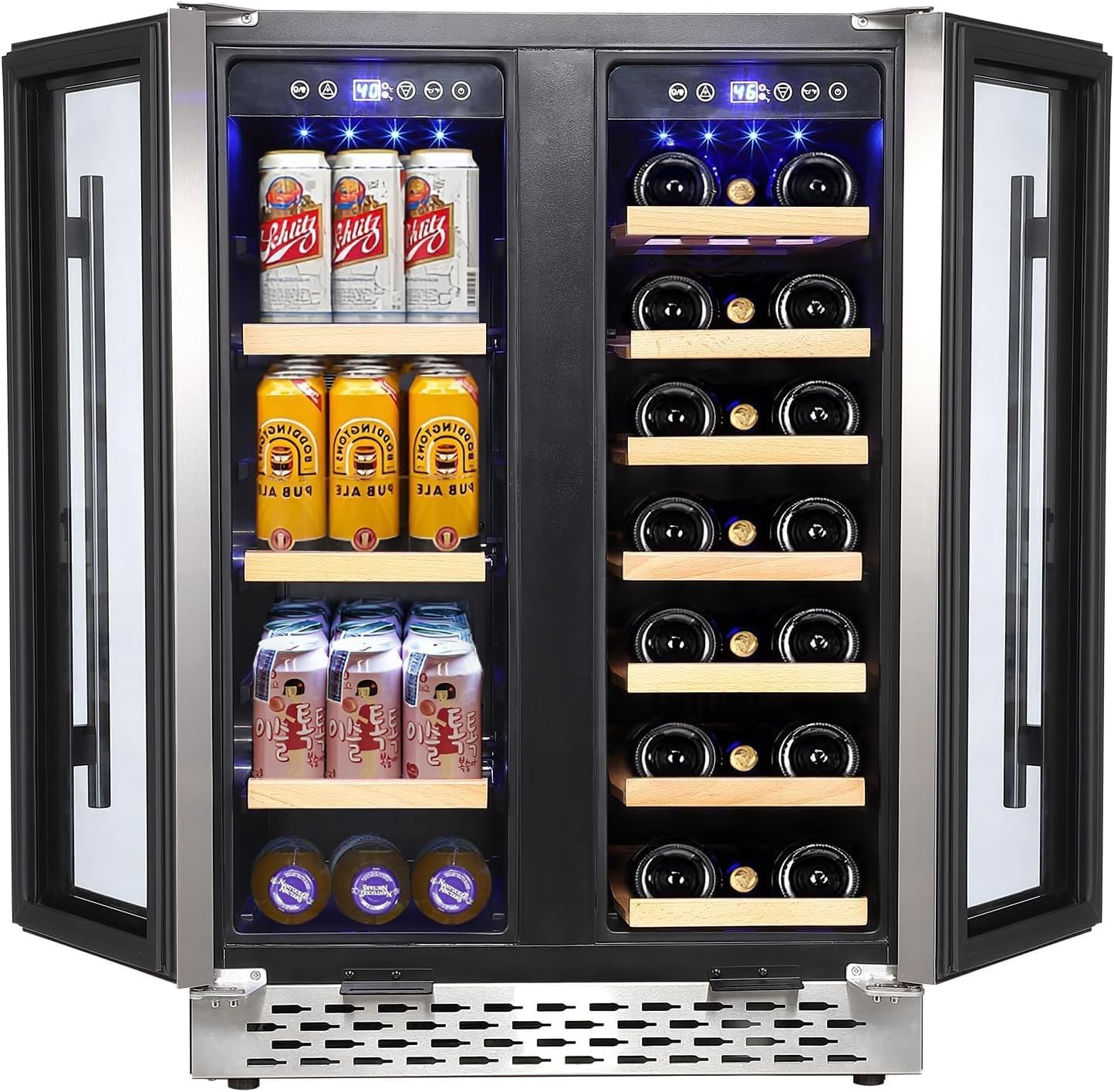 Wine and Beverage Refrigerator, 55 Cans & 20 Bottles Large Dual Zone Wine Cooler