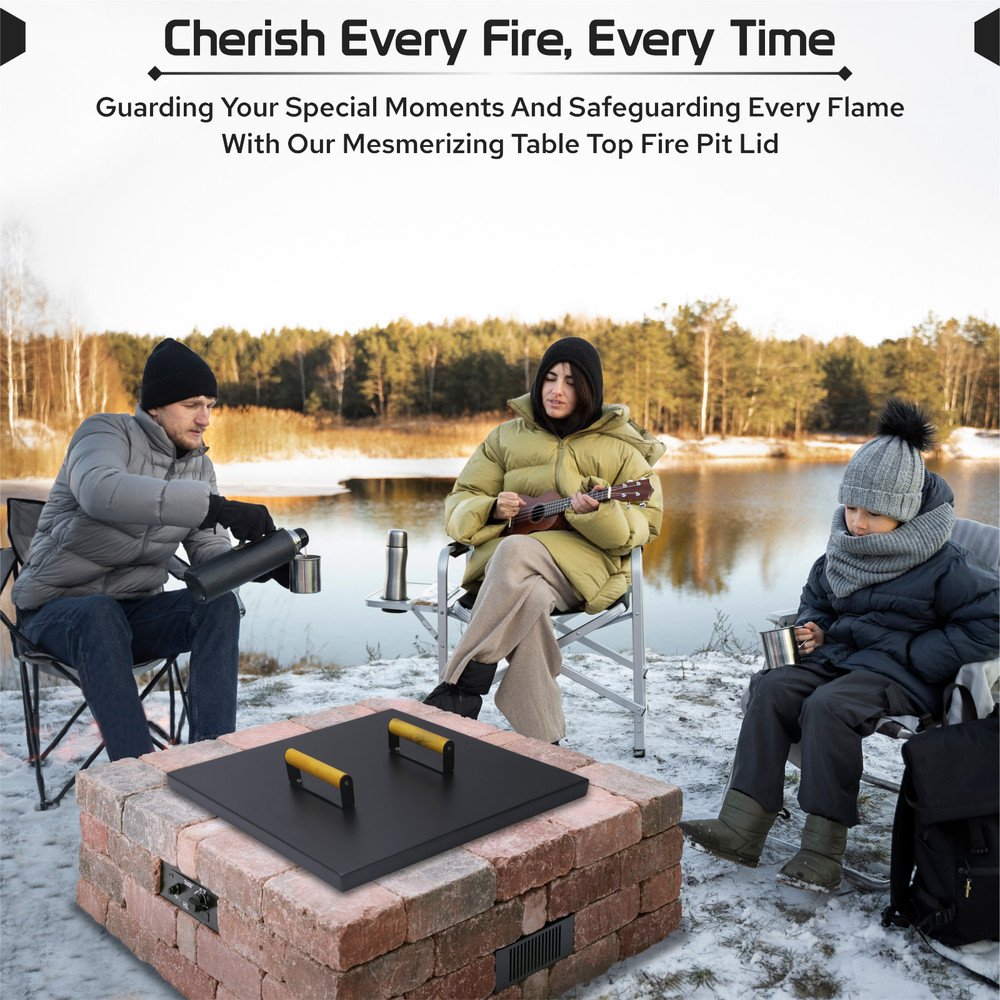 FEBTECH 28" Square Fire Pit Snuffer Lid for 26" FirePit with Wooden Handles