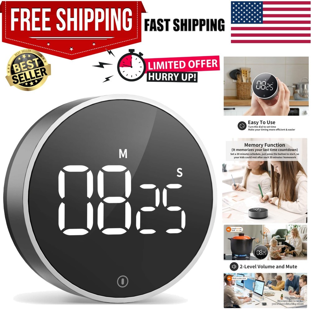 Vocoo Magnetic Kitchen Timer: Large LED Countdown Timer with Adjustable Volume