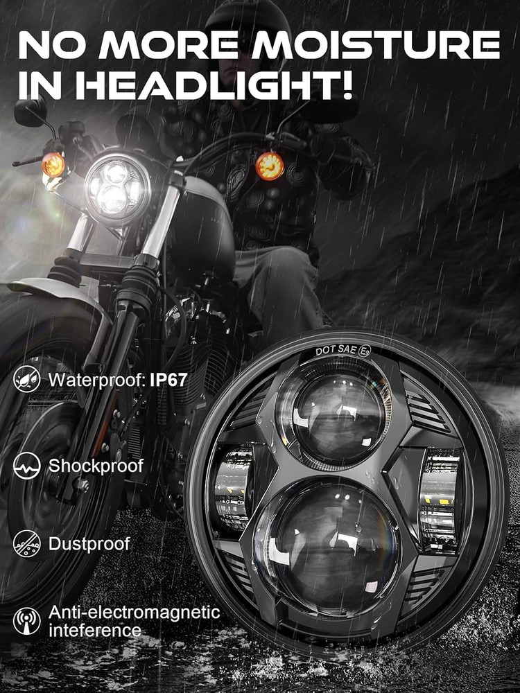 Round LED Headlight Compatible with Harley Motorcycle Models
