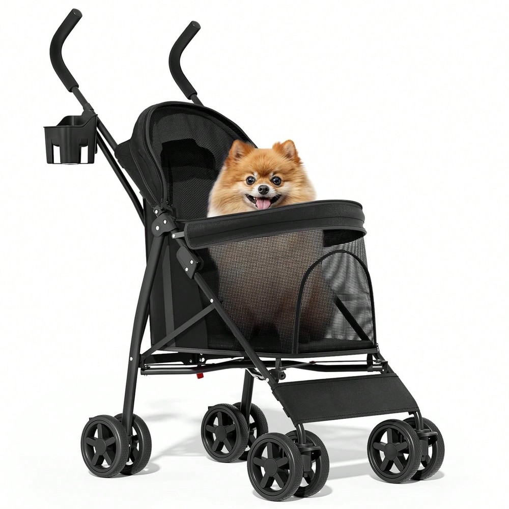 Foldable 4-Wheel Pet Stroller For Small Medium Pets Black