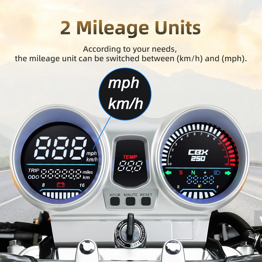 12V Digital Motorcycle Speedometer with LED Dashboard - General Tachometer