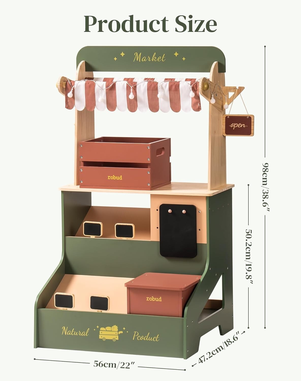 Robud Wooden Grocery Store Playset Play Store Starlight Market Playset for 3+