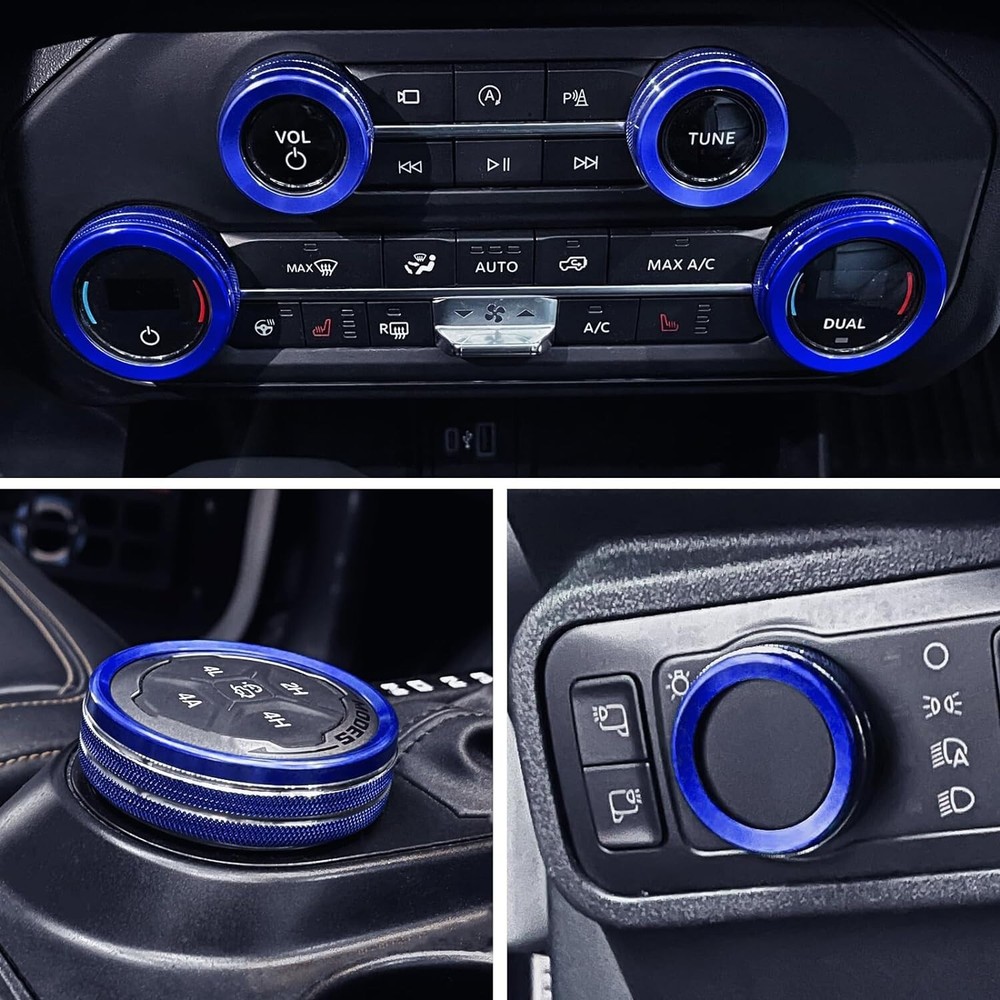 6x Knob Covers for Bronco 21+, Bronco Knob Covers Interior Accessories - Blue