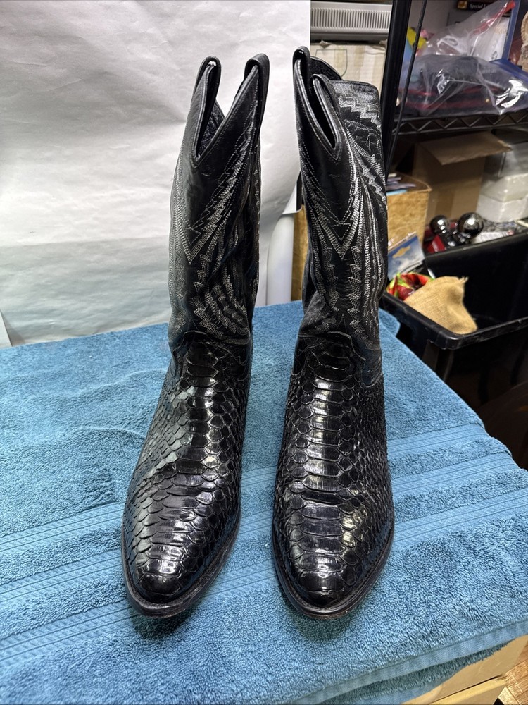 Dan Post Hand Crafted Exotic Black Python Boots Size 11D Leather Upper