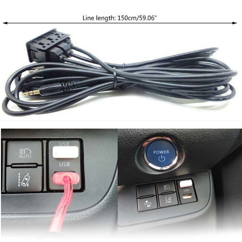 Car Dash Flush Panel Mount Dual USB Extension Cable Adapter Type C AUX Extender
